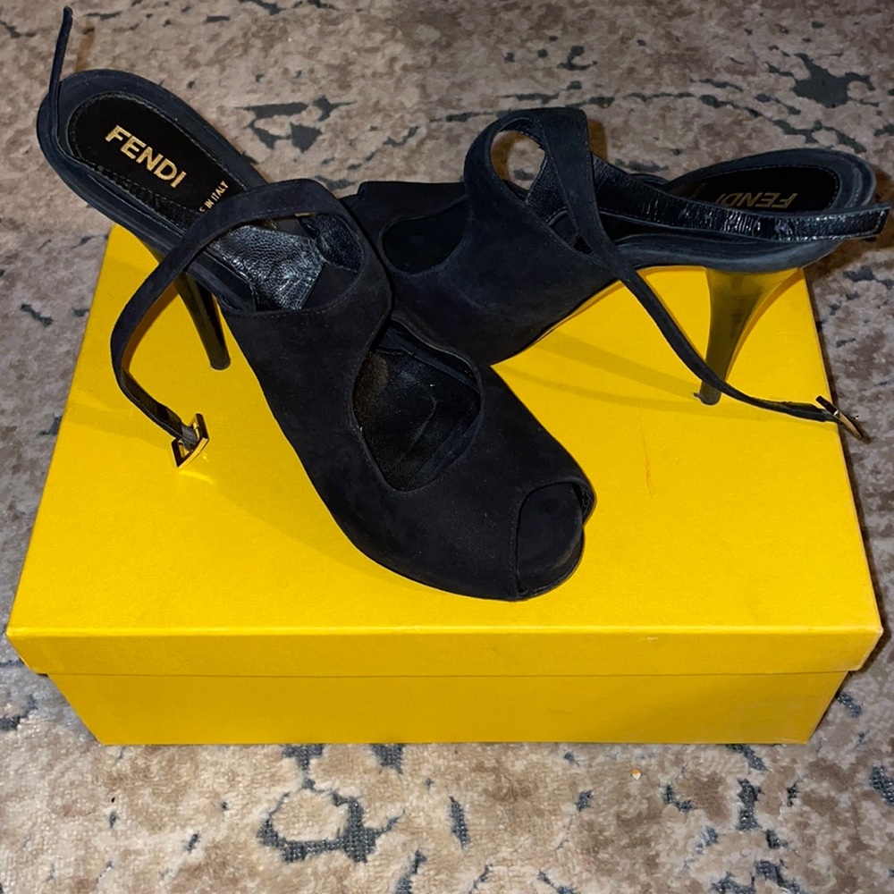 Vintage Fendi Suede Buckle Peep Toe Heels